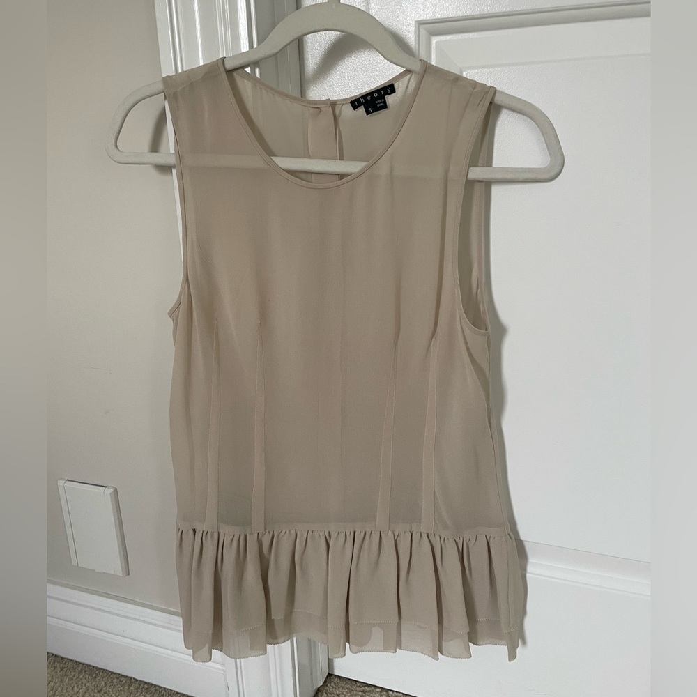 Theory Beige Tank Top with Frill size Small